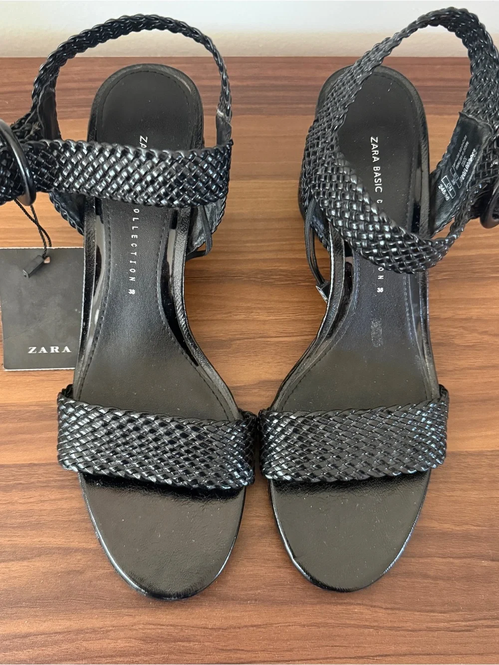 Zara Black Braided-Strap Heeled Sandals